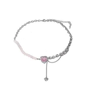 Anthropologie Silver & Pink Heart Drop Choker Necklace